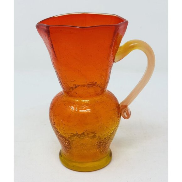 Kanawha Glass Other - Vtg KANAWHA CRACKLE GLASS AMBERINA 8 Sided Mini Ewer Cruet Pitcher Octogonal
